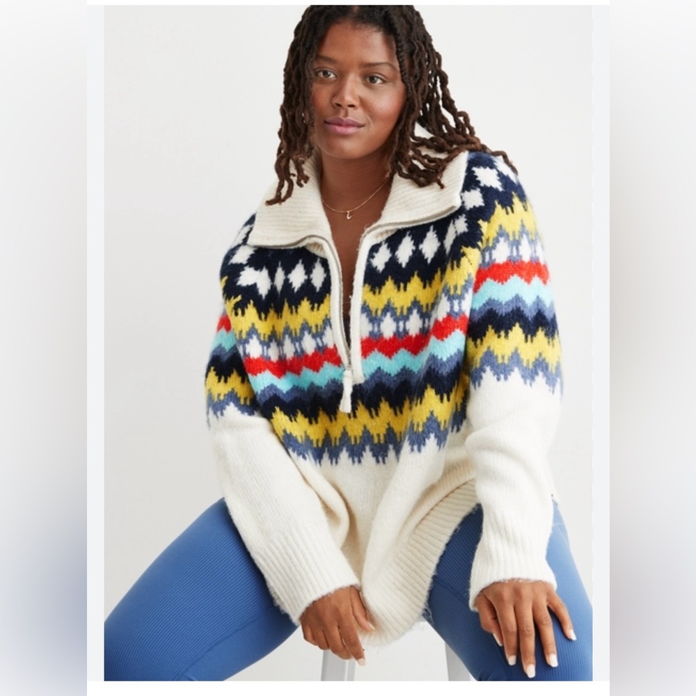 Aerie fair isle quarter zip sweater. Lightly worn, no stains.